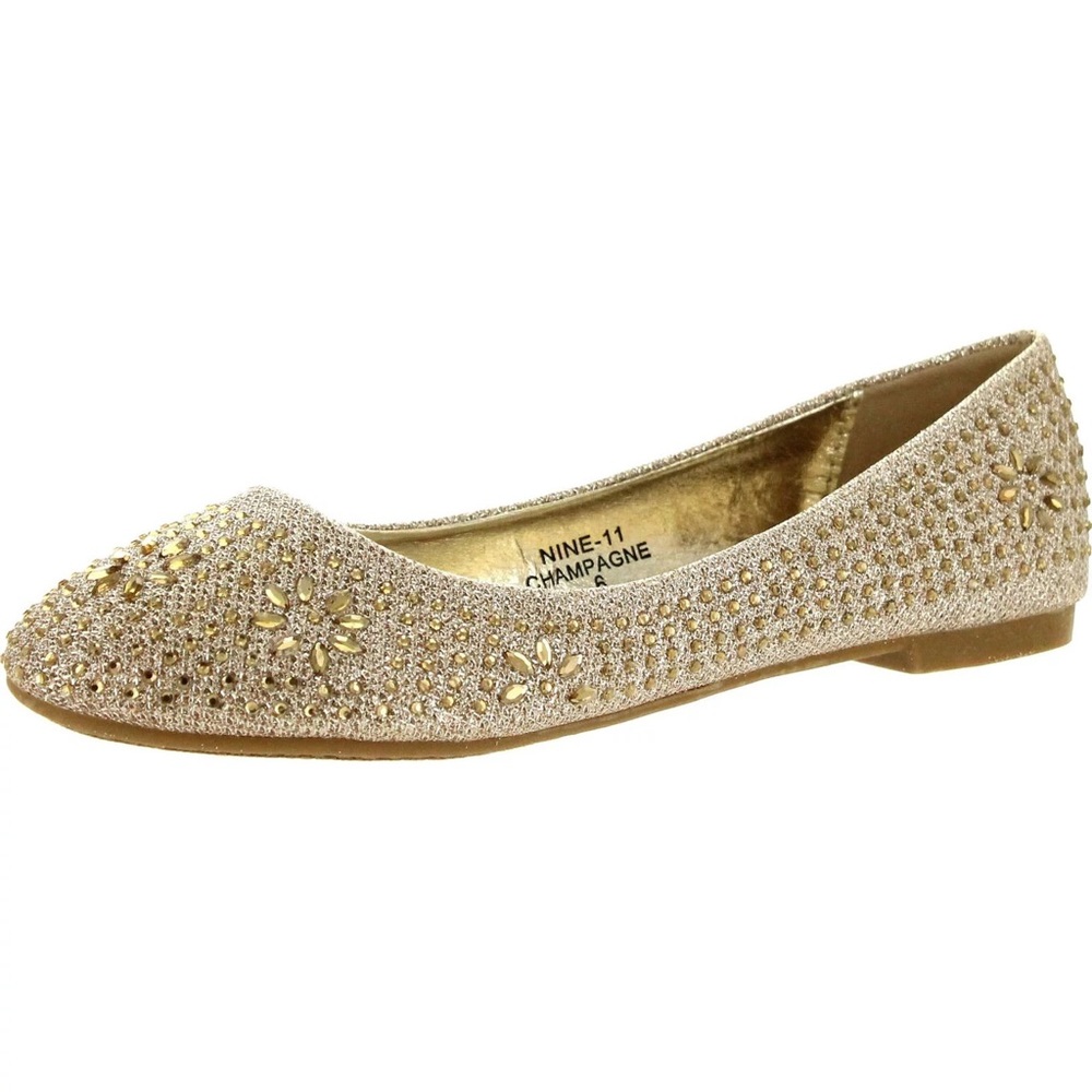 Bella Marie Womens Glitter Slip On Ballet Flats
